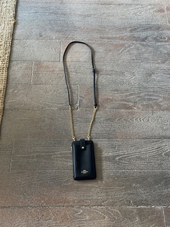 Coach Handbags - Coach Black Leather Crossbody Phone Pouch with Gold Chain Detail